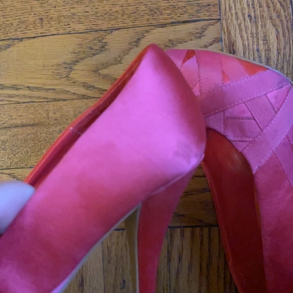Zara pink satin bow high heel platform peep toe stilettos shoes - Picture 5 of 6